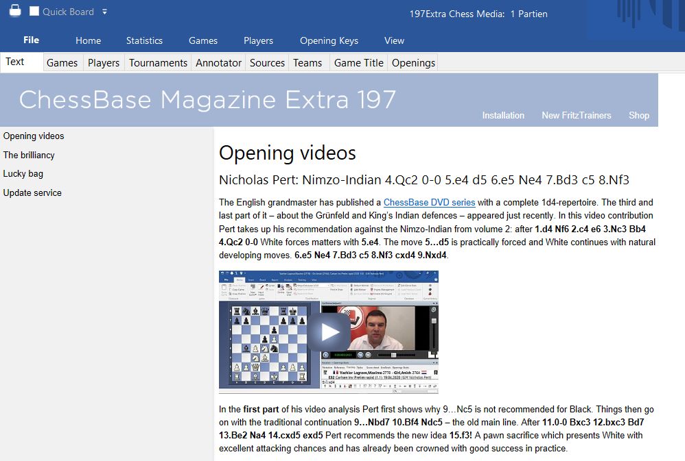 ChessBase 11: Statistics in the Player Key